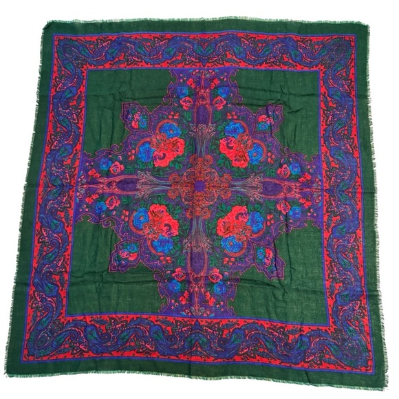 Berkshire Accessories - Challis by Berkshire Vintage Scarf 29x30 Japan Green Red Paisley Floral